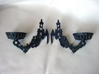 Pair/2 Vintage Antique Cast Iron Wall Mount Sconce Oil Lamp Brackets Holders