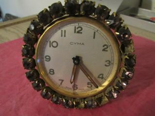 Vintage Cyma Desk Clock As - Is,  Alarm,  Missing Some Gems,  Swiss,  3 1/4