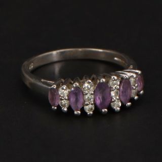 Vtg Sterling Silver - Amethyst & Cz Cubic Zirconia Cluster Ring Size 6.  75 - 2.  5g
