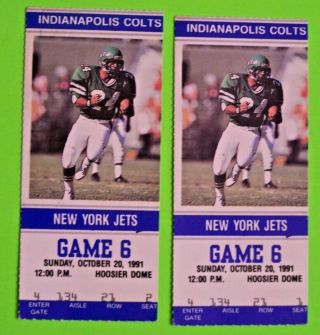 Indianapolis Colts Vs York Jets Nfl Ticket Stubs (2) - - October 20,  1991