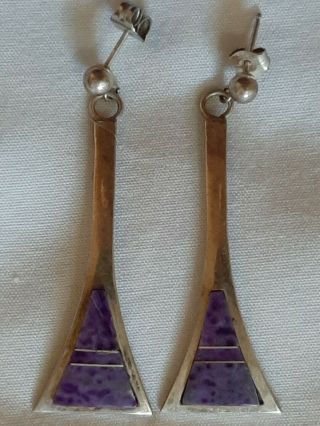 Vintage G Nelson Signed Sterling Silver And Purple Lapis Navajo Dangle Earrings