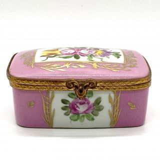 Limoges France Antique Hand Painted Trinket Box Pink Floral