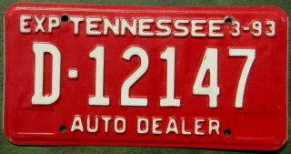 1992/93 Tennessee Dealer License Plate D - 12147