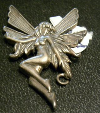 Antique Or Vintage Sterling Silver Art Nouveau Nude Fairy Pendant Necklace