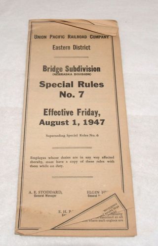 Vintage Union Pacific Railroad Employee Special Rules Instructions Nebraska 1947