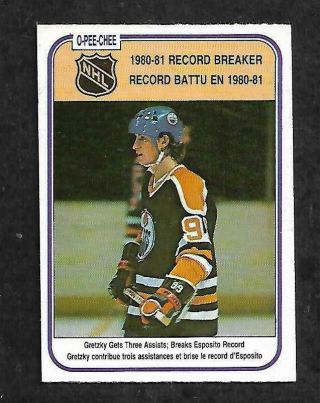 1981 - 82 Opc (o - Pee - Chee) Nhl Hockey: 392 Wayne Gretzky,  Record Breaker - Edmon