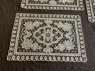 Set Of 9 Antique Handmade Needle Lace,  Tape Lace Placemats Off White Floral