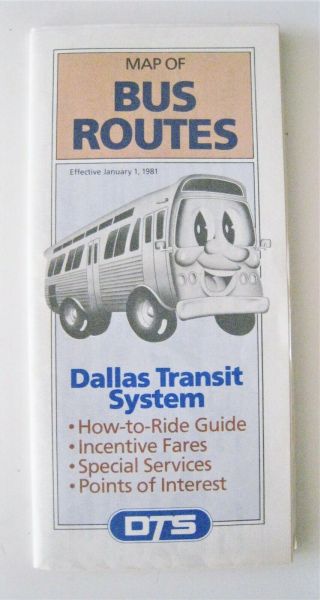 Vintage 1981 Dallas Transit System Bus Routes Map Guide Texas Tx