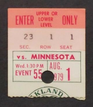 1979 Oakland A’s Athletics Ticket Stub Vs Minnesota Twins Opening Day