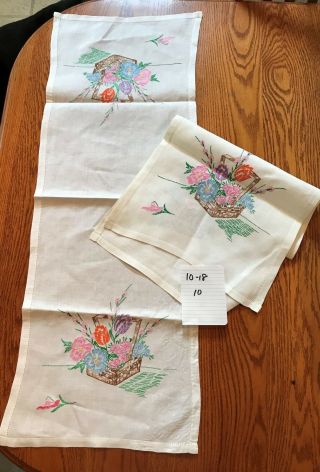 2 Pc Vintage Hand Embroidered Matching Dresser Bureau Scarfs Embroidered Floral
