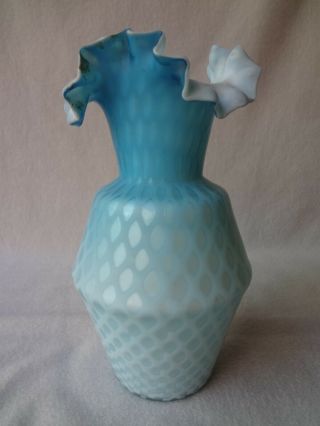Antique Mount Washington Diamond Quilted Blue Satin Vase