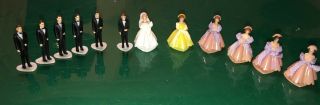 40’s Or 50’s Vintage Wedding Cake Toppers Bride Groom Bridesmaids Groomsmen 12pc