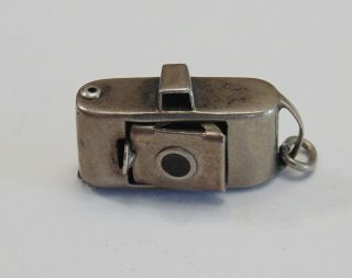 Vintage Sterling Silver Enamel Photo Camera Moves Opens Bracelet Charm Pendant
