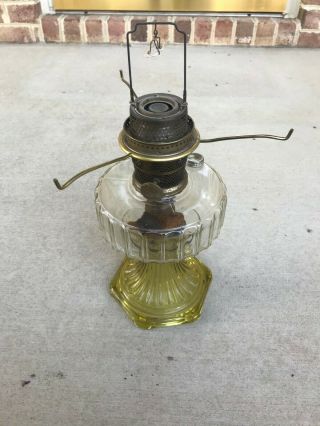 Antique Vintage Aladdin Vaseline Yellow Amber Glass Base Oil Lamp