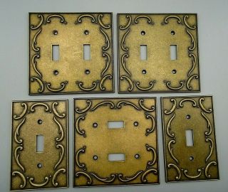Antique Brass Tone Single & Double Toggle Switch Wall Plate Covers Set Of 5