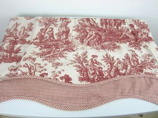 Vtg Waverly French Country Layered/scalloped Red Toile And Gingham Valance 74x16