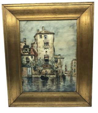 Antique Signed Lmj Watercolor Painting Venice Italy Water Scene Gondola Vintage