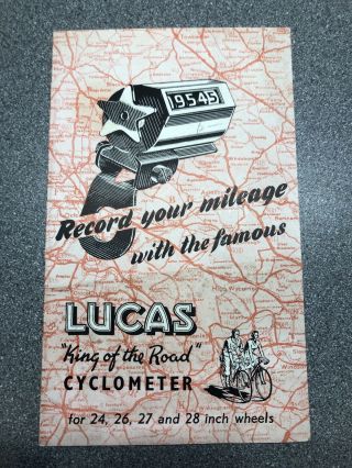 Vintage Lucas Cycle Equipment Cyclometer Brochure " King Of The Road "