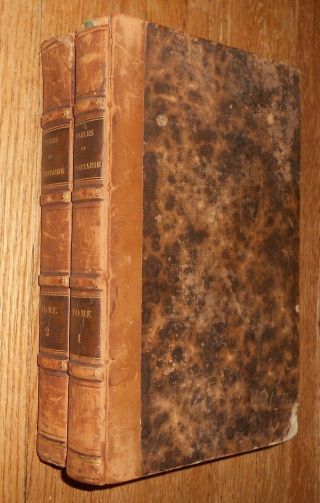 1828 Antique Books Fables De La Fontaine 2 Vol.  S Complete Plates Leather