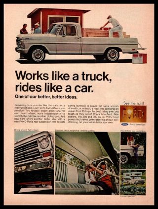 1968 Ford F100 Pickup " Like A Truck " 390 V - 8 Engine 215hp Vintage Print Ad