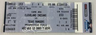 Mlb 2009 08/12 Texas Rangers At Cleveland Indians Ticket - Tommy Hunter Wp