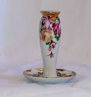 Vintage Limoges Porcelain Hat Pin Holder With Hand Painted Trailing Roses