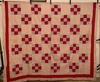Antique Vintage Cotton Fabric Late 1800s Early 1900s Patriotic Quilt Top
