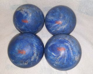 Vintage Trophy Candlepin Bowling Balls Blue & White Swirls