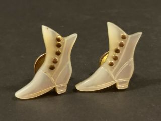 Gorgeous Circa 1900 Antique Mother Of Pearl Victorian Boot Cufflinks