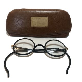 Antique Vtg L M Prince Co Round Wire Frames Bifocals Eye Glasses Case Dayton