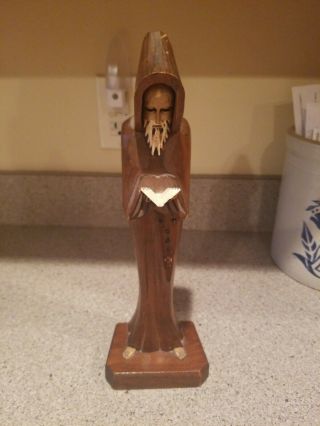 Antique / Vintage Wood Carved Saint Statue Benedict? Religious Figurine Icon 9”