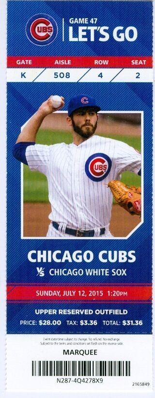 2015 Cubs Vs White Sox Ticket: Jake Arrieta Throw 2 - Hitter And Hits Home Run