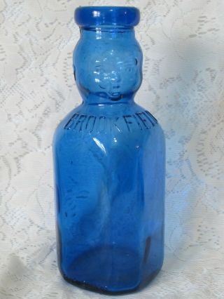 Antique/vintage Cobalt Blue Brookfield Baby Top Glass Milk Bottle 9 1/2 "
