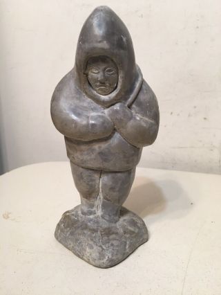 Vintage Inuit Eskimo With Seal Stone Carving Signed Canada