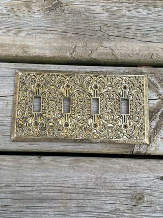 Vintage Ornate Filigree Cast Brass Metal Switch Plate Cover 4 Switch