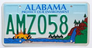 Nos Alabama Protect Our Environment Specialty License Plate Amz 058