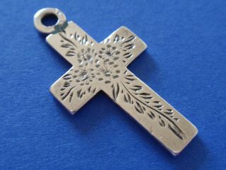 Fine Antique Victorian Engraved Sterling Silver Cross Pendant 1898 Hallmarked