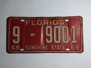 Vintage 1968 - 1969 Florida Automobile License Plate - Tag | 9 - 9001|