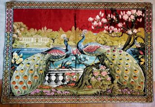 Extra Large Vintage Tapestry Wall Hanging Peacock 70 " X 48 ".  Retro Velvet.  B - 189