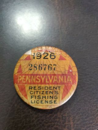 Vintage Pennsylvania Fishing License Pin 1926