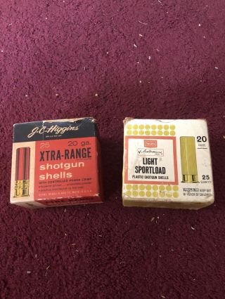 2 Rare Empty Shot Gun Shell Boxes Jc Higgins And Sears 20 Gauge Boxes
