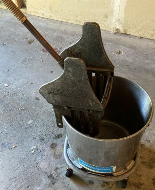 Antique - Vtg Galvanized Wringer Geerpres Floor Prince Service Master Mop Bucket