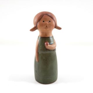 Vintage Mid - Century Girl Figurine Incense Holder Stoneware Pottery Uctci Japan