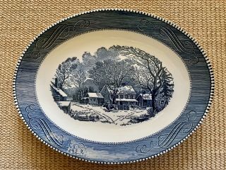 Vintage Currier And Ives The Old Inn Winter Oval Platter