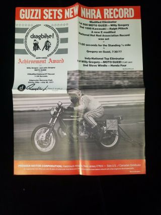 Moto Guzzi Racing Poster,  Nhra 850 Le Mans Premier Drag Bike Willy Gregory Ama
