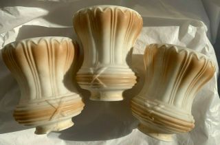 Set Of Three Antique Victorian Art Nouveau Frosted Milk Glass Shades