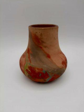 Vintage Nemadji Pottery Red Swirl Vase