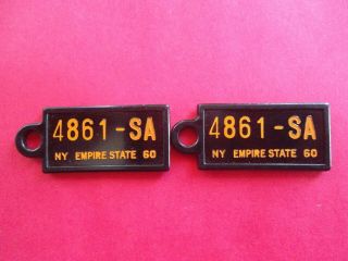 1960 York Dav License Plate Key Return Tag,  Matching Pair