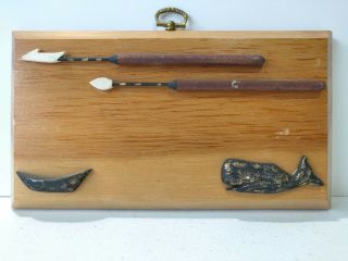Antique Alaskan Harpoon Whaling Tools Plaque Eskimo Hunting Spear Boat Whale F1