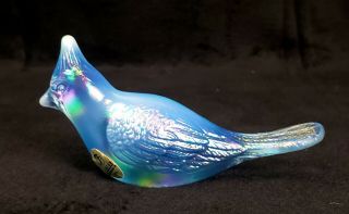 Vintage Fenton Art Glass Iridescent Blue Carnival Cardinal Bird Figurine